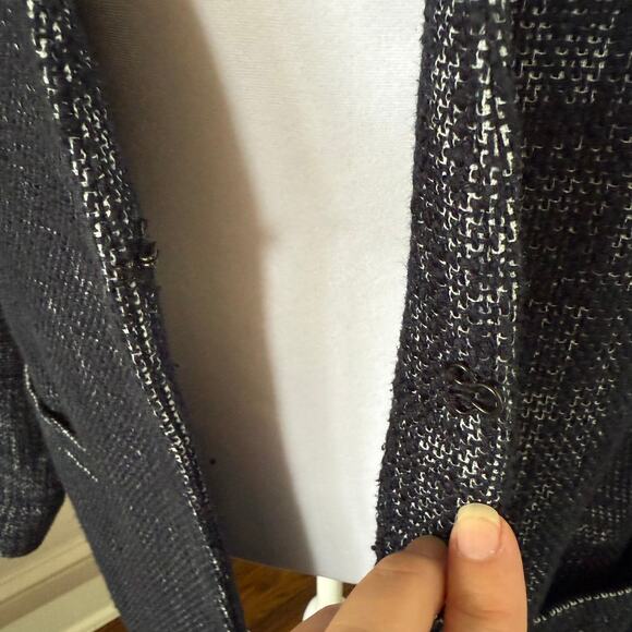 Coldwater Creek Tweed Blazer Jacket Navy Size 16 Linen Lined Classic Workwear - Picture 3 of 6